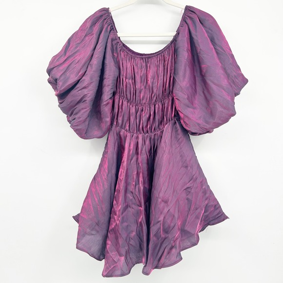 Altar'd State Womens Holographic Purple Amabella Puff Sleeve Mini Dress Size S - Picture 10 of 10
